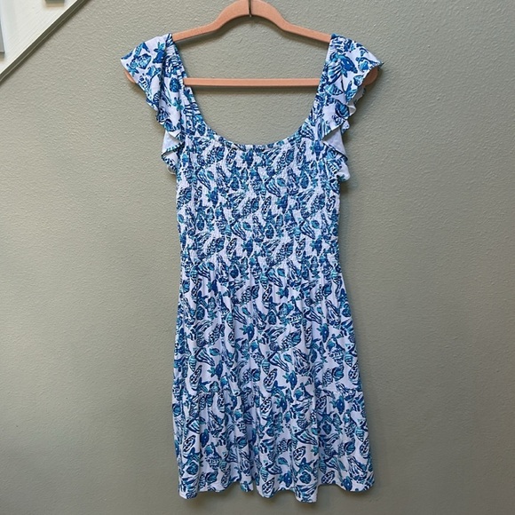 Lilly Pulitzer Jilly Smocked Dress, Resort White Shell Collector, size medium - Picture 2 of 10